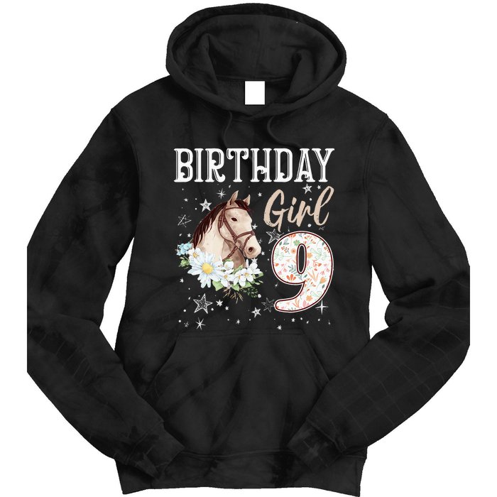 Horse Animal Lovers 9th Birthday Bday 9 Year Old Tie Dye Hoodie