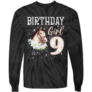 Horse Animal Lovers 9th Birthday Bday 9 Year Old Tie-Dye Long Sleeve Shirt