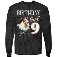 Horse Animal Lovers 9th Birthday Bday 9 Year Old Tie-Dye Long Sleeve Shirt