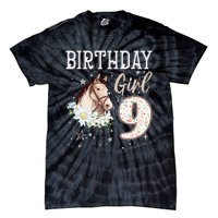 Horse Animal Lovers 9th Birthday Bday 9 Year Old Tie-Dye T-Shirt