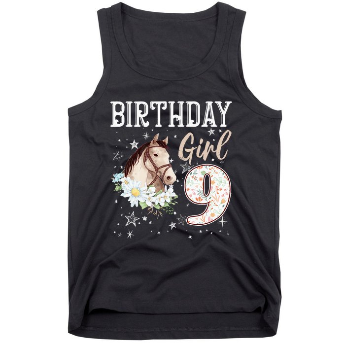 Horse Animal Lovers 9th Birthday Bday 9 Year Old Tank Top