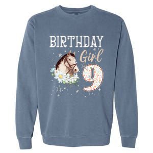 Horse Animal Lovers 9th Birthday Bday 9 Year Old Garment-Dyed Sweatshirt