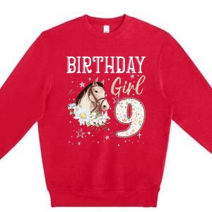 Horse Animal Lovers 9th Birthday Bday 9 Year Old Premium Crewneck Sweatshirt