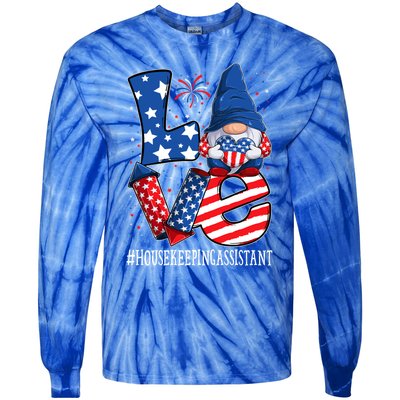 Housekeeping Assistant Love 4th Of July Gnome Usa Patriotic Gift Tie-Dye Long Sleeve Shirt