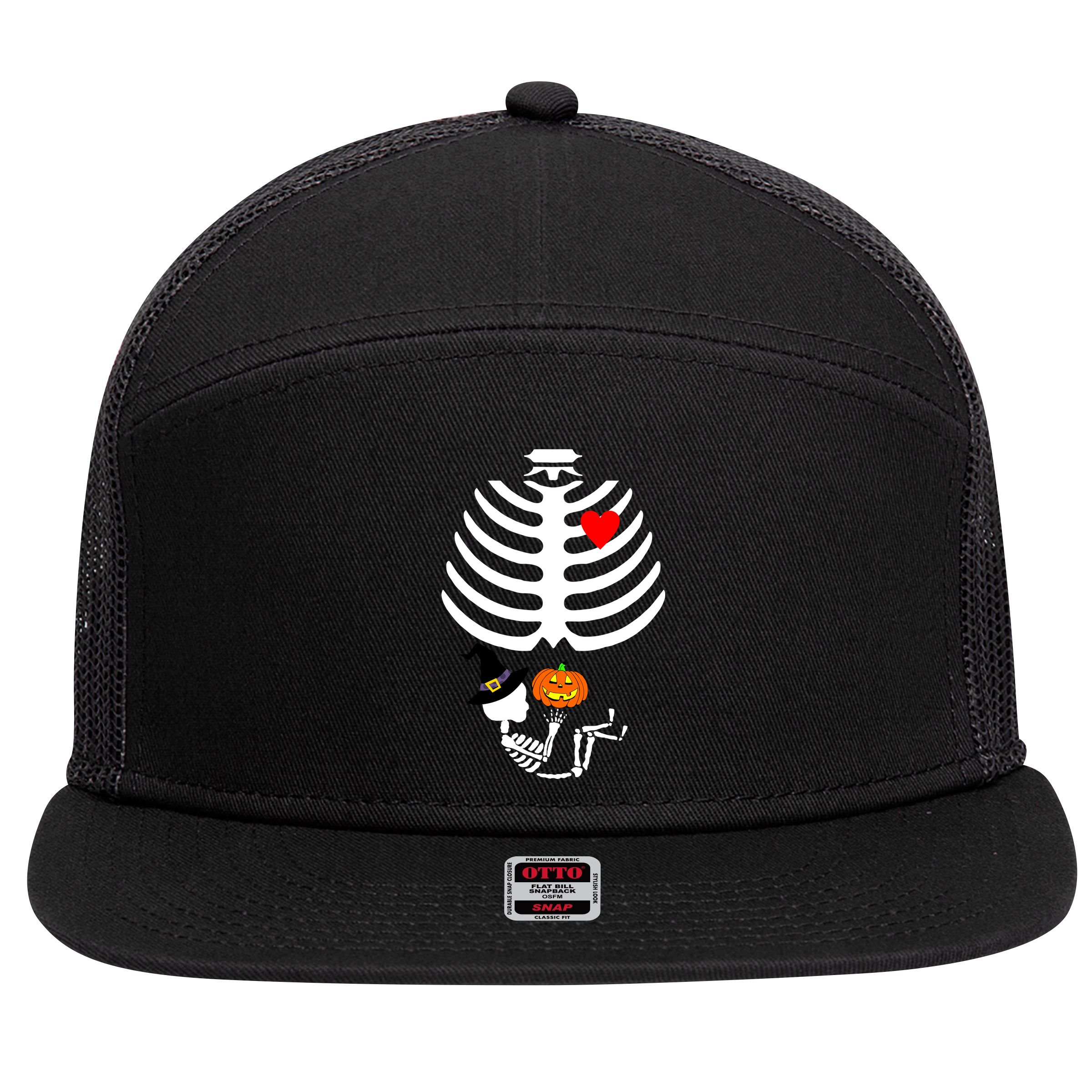 Halloween Baby Skeleton Pumpkin 7 Panel Mesh Trucker Snapback Hat