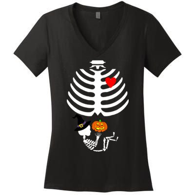 Halloween Baby Skeleton Pumpkin Women's V-Neck T-Shirt