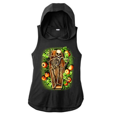 Halloween Casket Pumpkin Patch Ladies PosiCharge Tri-Blend Wicking Draft Hoodie Tank