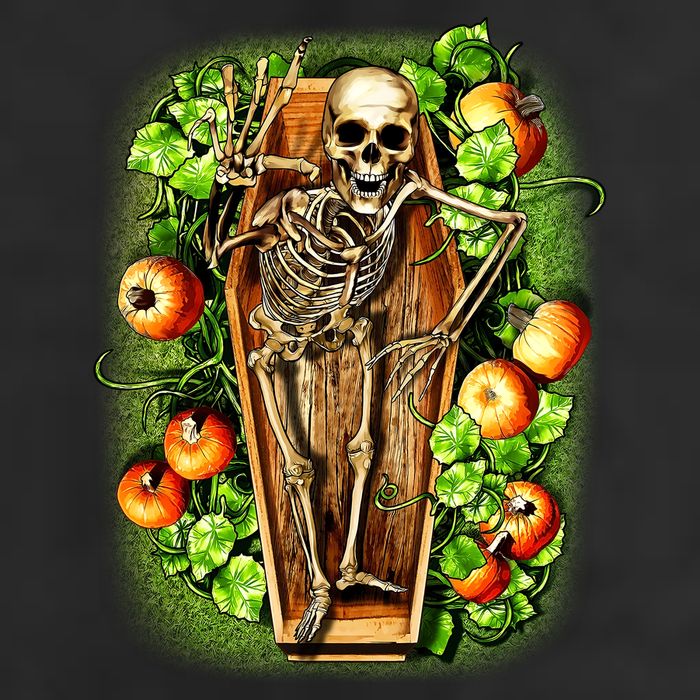 Halloween Casket Pumpkin Patch 7 Panel Mesh Trucker Snapback Hat