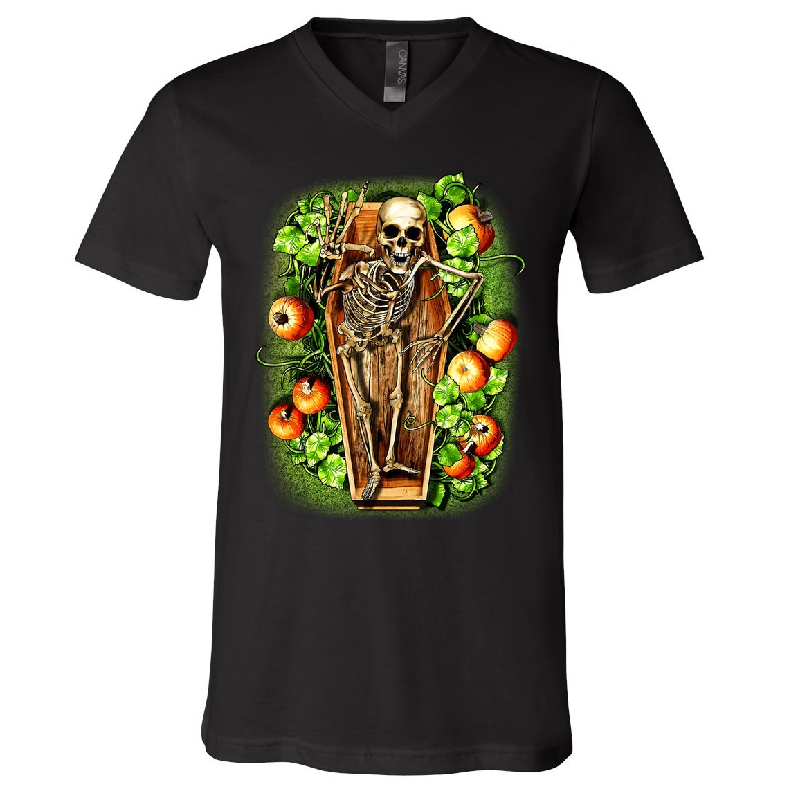 Halloween Casket Pumpkin Patch V-Neck T-Shirt