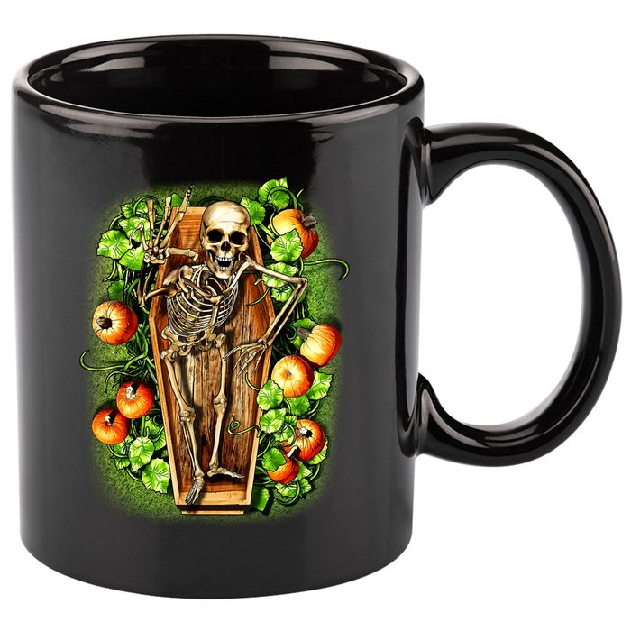Halloween Casket Pumpkin Patch 11oz C Handle Ceramic Mug