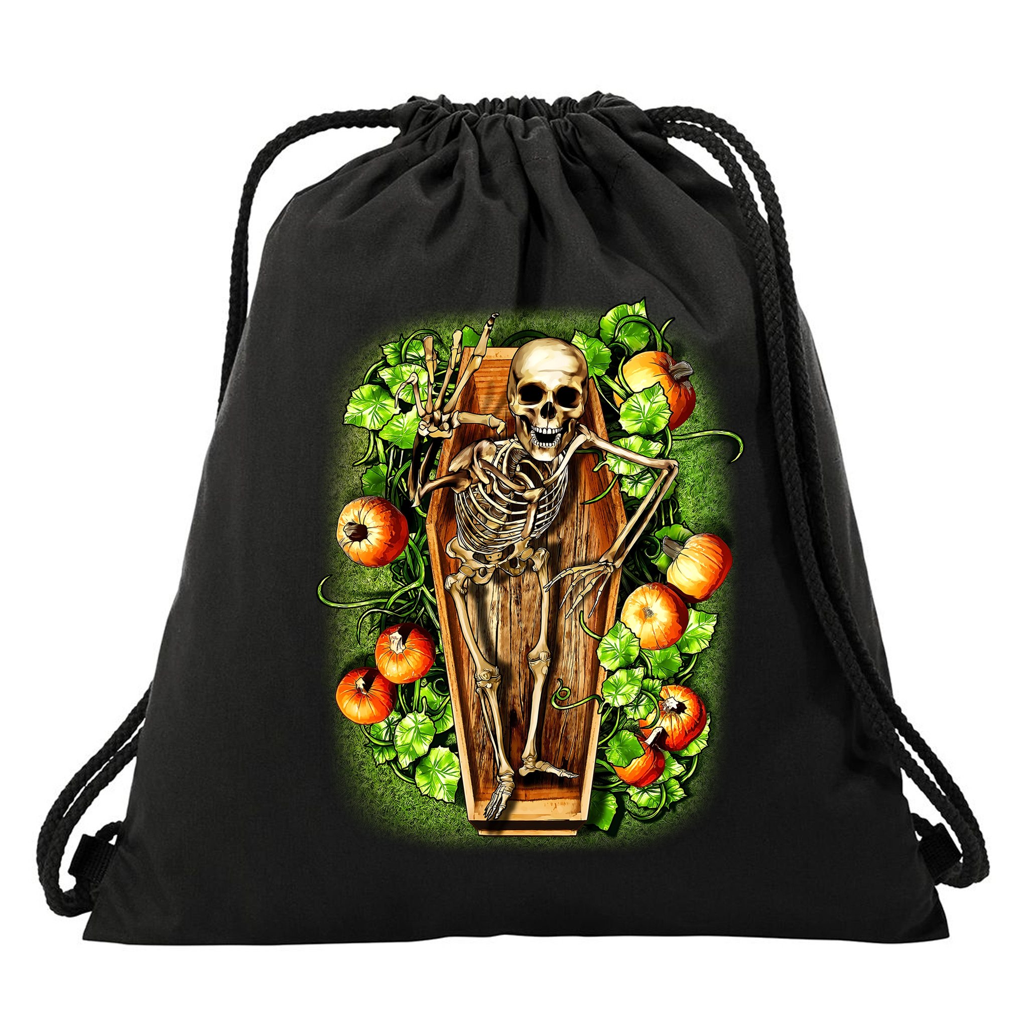 Halloween Casket Pumpkin Patch Drawstring Bag