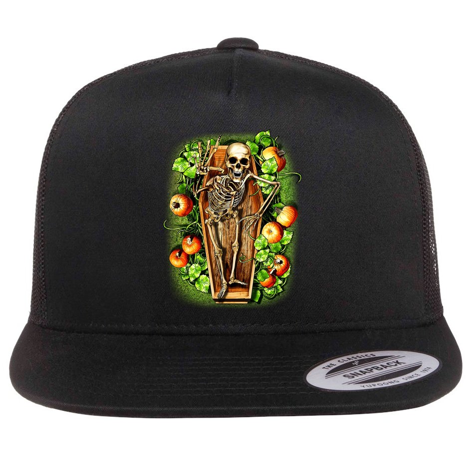 Halloween Casket Pumpkin Patch Flat Bill Trucker Hat