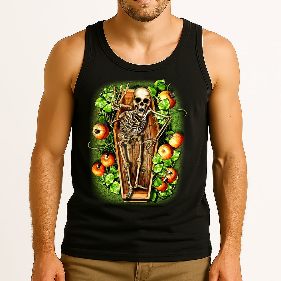 Halloween Casket Pumpkin Patch Tank Top