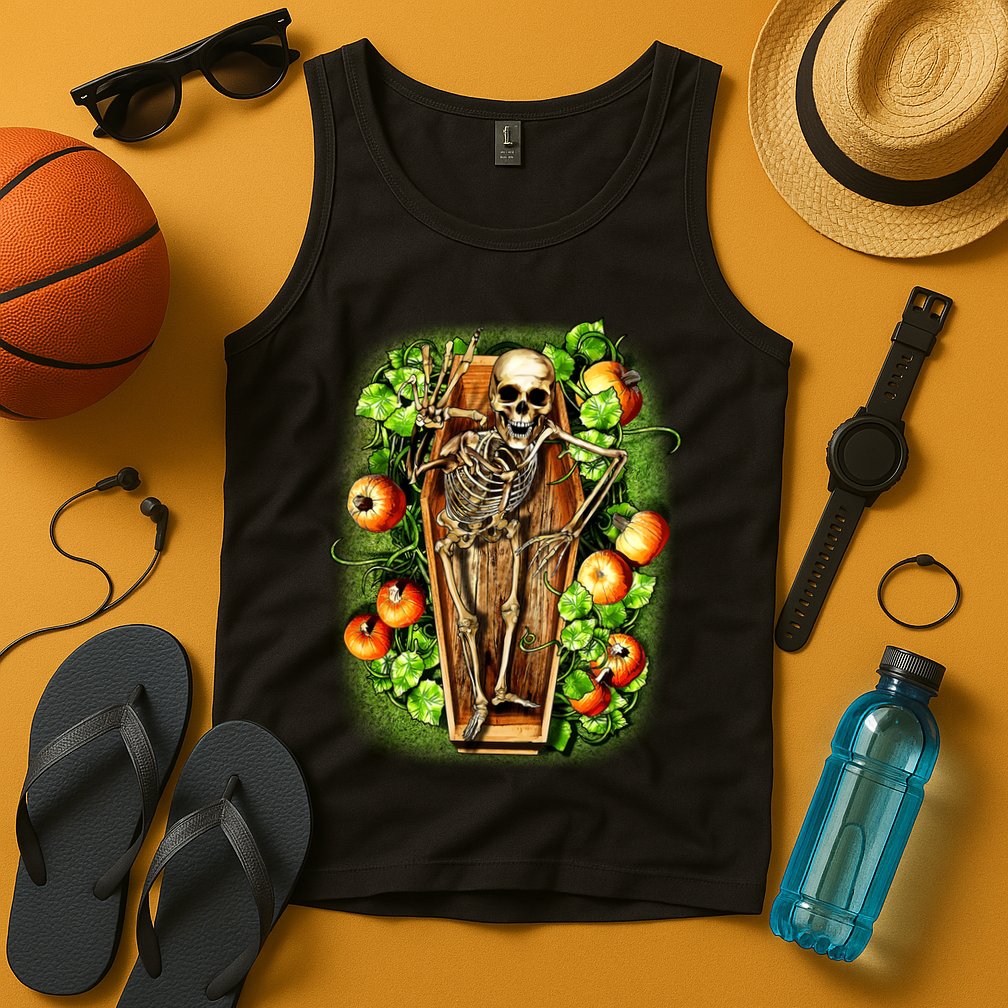 Halloween Casket Pumpkin Patch Tank Top
