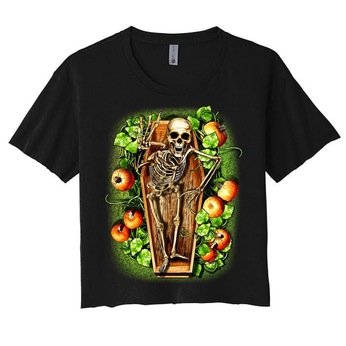 Halloween Casket Pumpkin Patch Women's Crop Top Tee