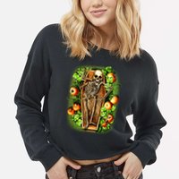 Halloween Casket Pumpkin Patch Cropped Pullover Crew