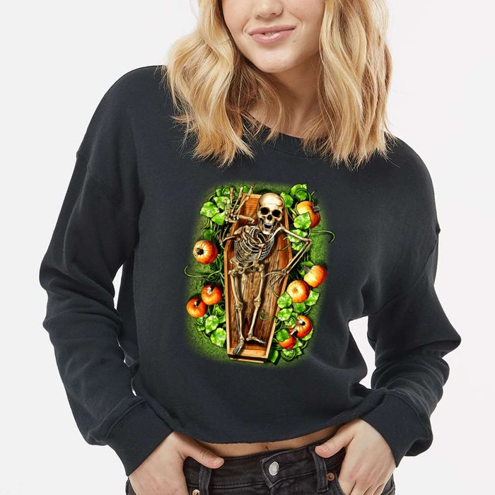Halloween Casket Pumpkin Patch Cropped Pullover Crew