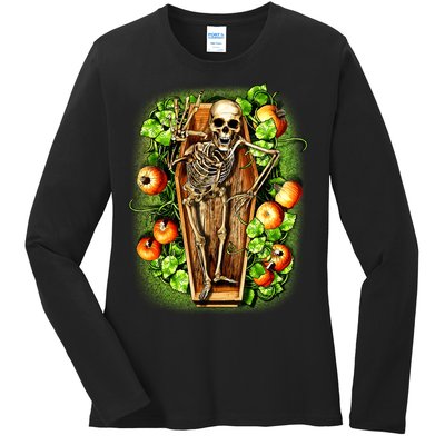 Halloween Casket Pumpkin Patch Ladies Long Sleeve Shirt