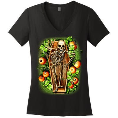 Halloween Casket Pumpkin Patch Women's V-Neck T-Shirt