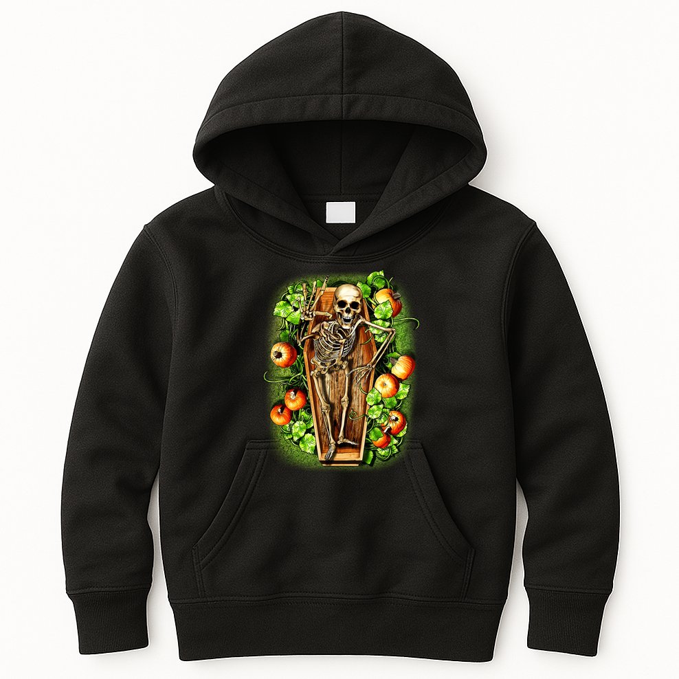 Halloween Casket Pumpkin Patch Kids Hoodie