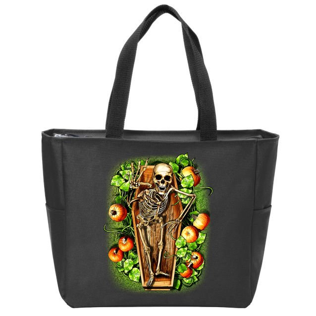 Halloween Casket Pumpkin Patch Zip Tote Bag