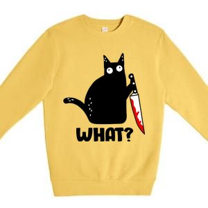 Halloween Cat what? Bloody Knife Premium Crewneck Sweatshirt