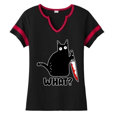 Halloween Cat what? Bloody Knife Ladies Halftime Notch Neck Tee