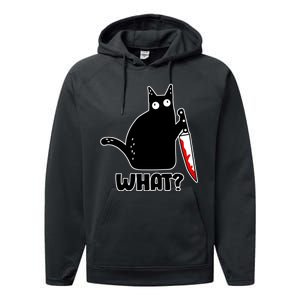 Halloween Cat what? Bloody Knife Performance Fleece Hoodie