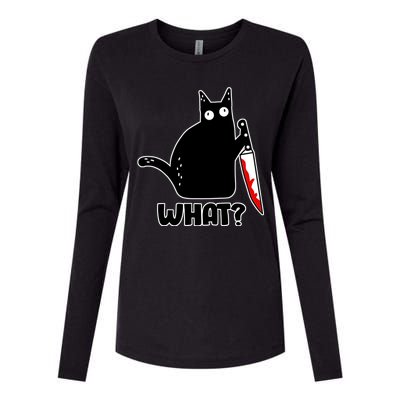 Halloween Cat what? Bloody Knife Womens Cotton Relaxed Long Sleeve T-Shirt