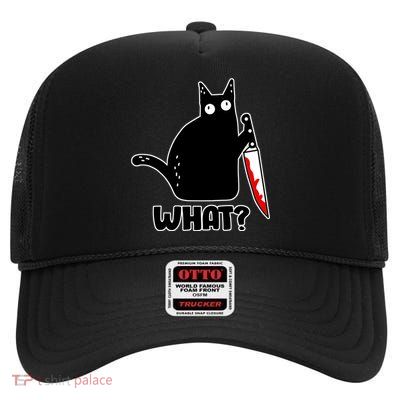 Halloween Cat what? Bloody Knife High Crown Mesh Back Trucker Hat