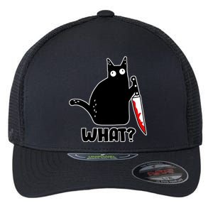 Halloween Cat what? Bloody Knife Flexfit Unipanel Trucker Cap