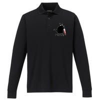 Halloween Cat what? Bloody Knife Performance Long Sleeve Polo