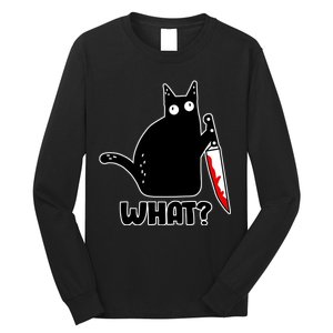 Halloween Cat what? Bloody Knife Long Sleeve Shirt