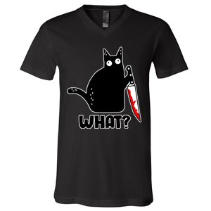 Halloween Cat what? Bloody Knife V-Neck T-Shirt