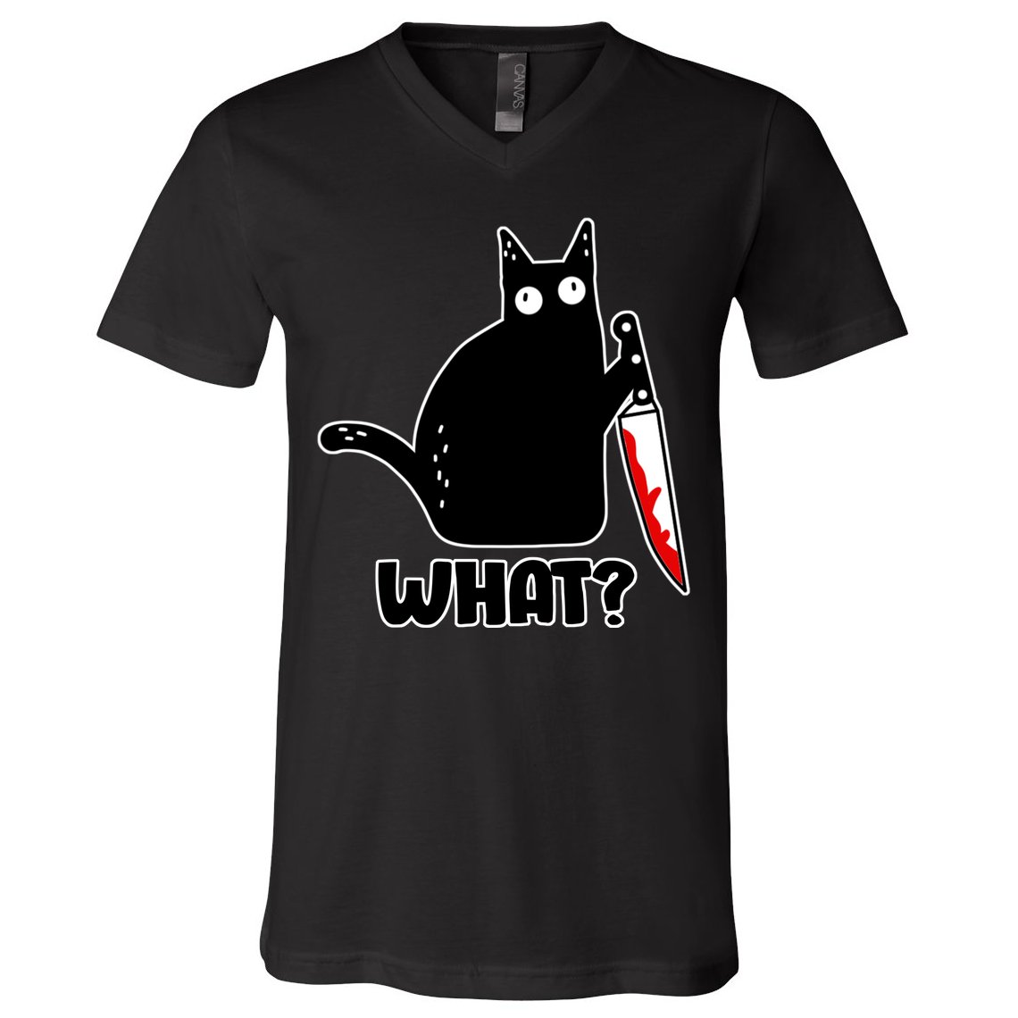 Halloween Cat what? Bloody Knife V-Neck T-Shirt