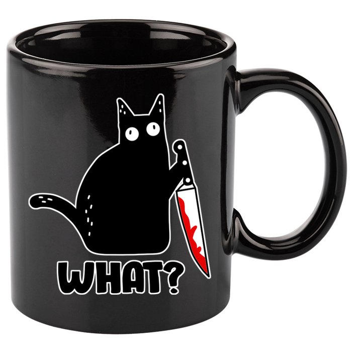 Halloween Cat what? Bloody Knife 11oz C Handle Ceramic Mug