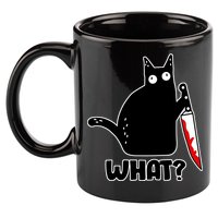 Halloween Cat what? Bloody Knife 11oz C Handle Ceramic Mug