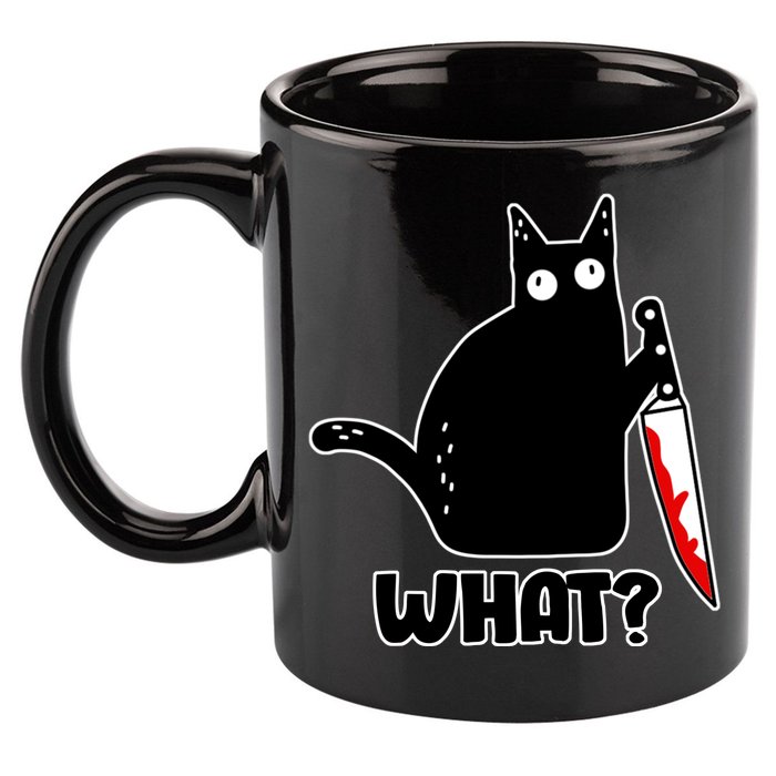 Halloween Cat what? Bloody Knife 11oz C Handle Ceramic Mug