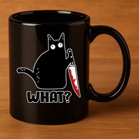 Halloween Cat what? Bloody Knife 11oz C Handle Ceramic Mug