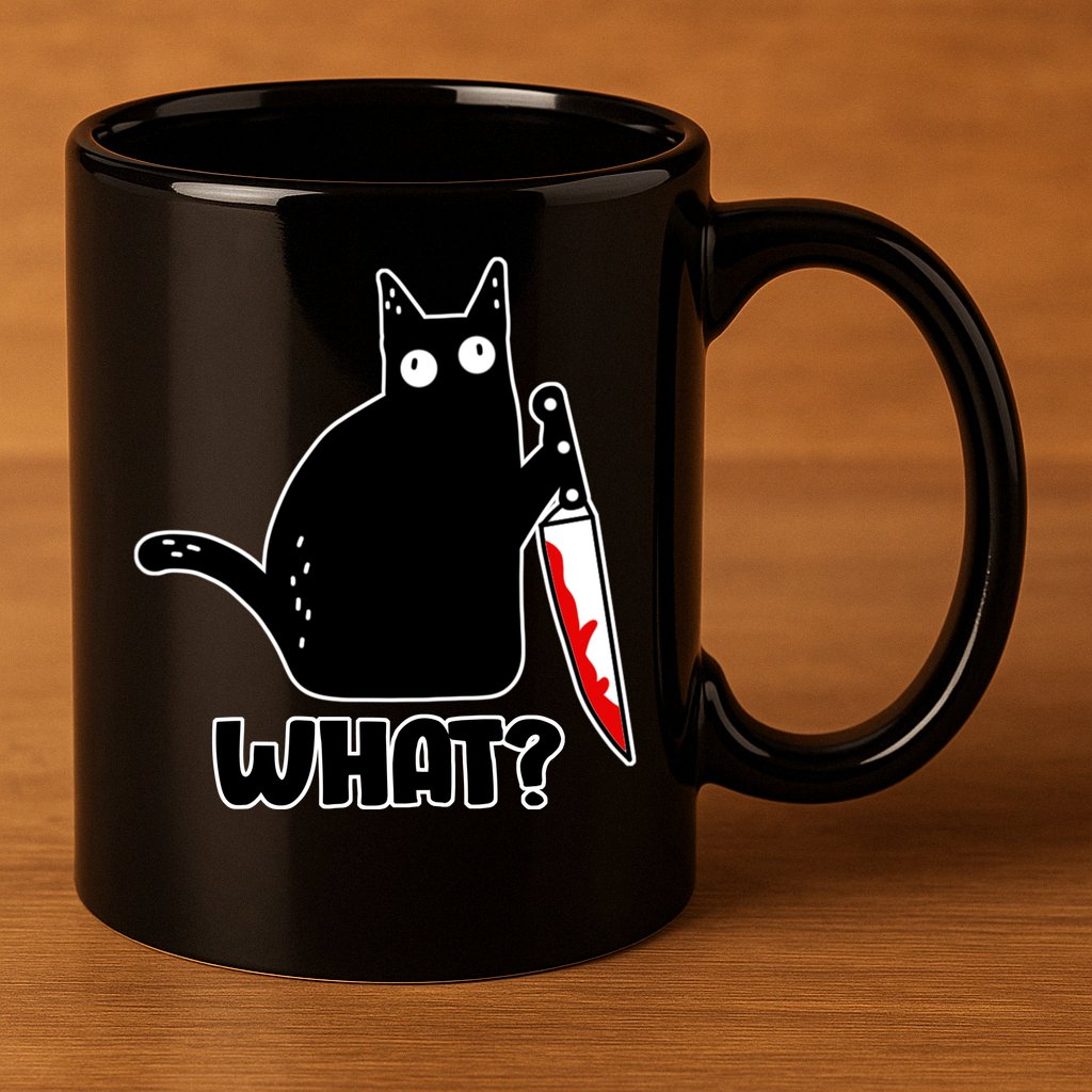 Halloween Cat what? Bloody Knife 11oz C Handle Ceramic Mug