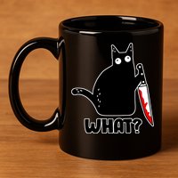 Halloween Cat what? Bloody Knife 11oz C Handle Ceramic Mug