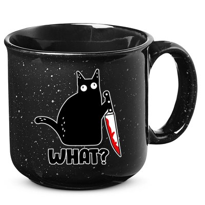 Halloween Cat what? Bloody Knife 15oz Campfire Ceramic Mug