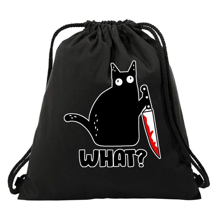 Halloween Cat what? Bloody Knife Drawstring Bag