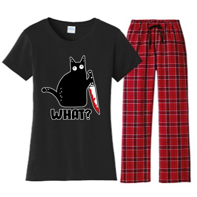 Halloween Cat what? Bloody Knife Women's Flannel Pajama Set