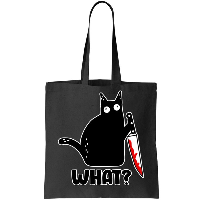 Halloween Cat what? Bloody Knife Tote Bag