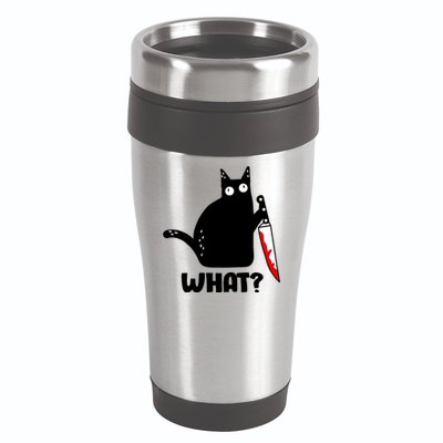 Halloween Cat what? Bloody Knife 16oz Travel Tumbler