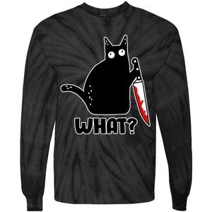 Halloween Cat what? Bloody Knife Tie-Dye Long Sleeve Shirt