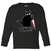 Halloween Cat what? Bloody Knife Toddler Long Sleeve Shirt