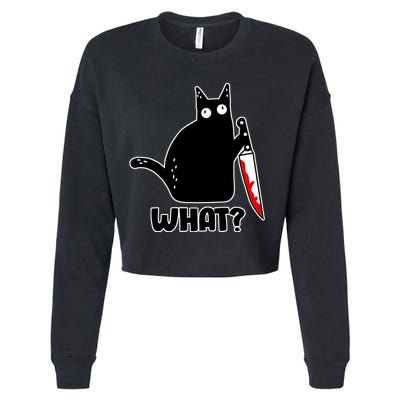 Halloween Cat what? Bloody Knife Cropped Pullover Crew