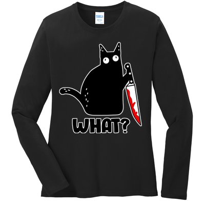 Halloween Cat what? Bloody Knife Ladies Long Sleeve Shirt